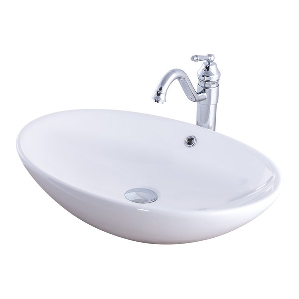 Novatto Porcelain Vessel Sink Combo with Chrome Faucet, Drain and Sealer NSFC-V07W359CH